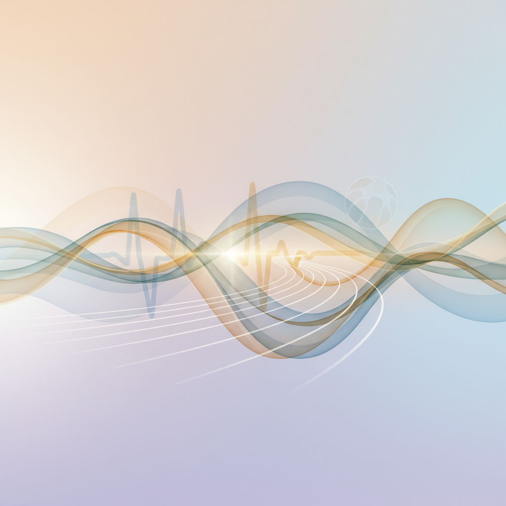 Abstract image showing intertwined brainwave patterns and subtle athletic elements, symbolizing the connection between brain health and sports performance.