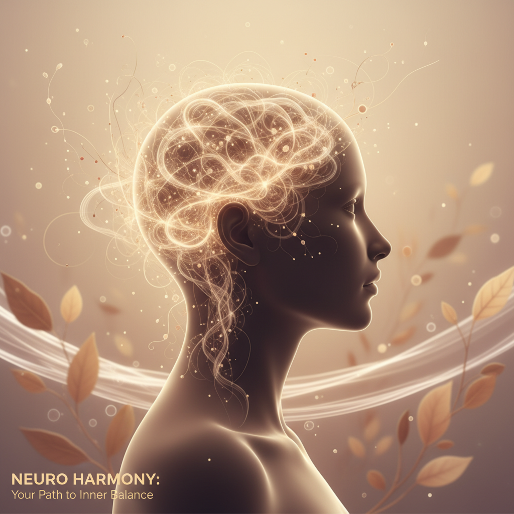 A metaphorical image showing gentle light patterns within a silhouette of a human head, symbolizing healing and rebalancing of brain activity after a concussion with neurofeedback.