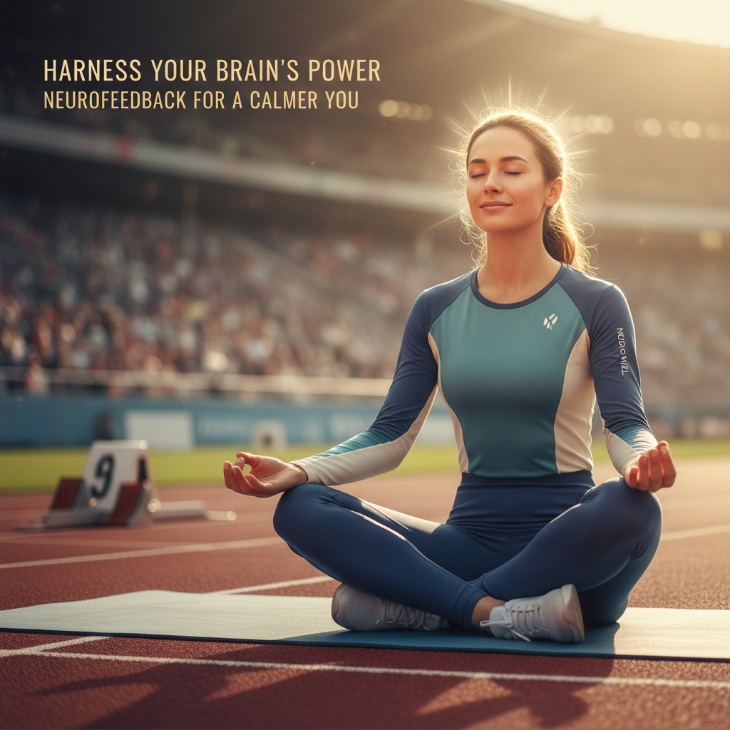 Athlete in deep focus, meditating before a competition, representing mental clarity and peak athletic performance through neurofeedback training.