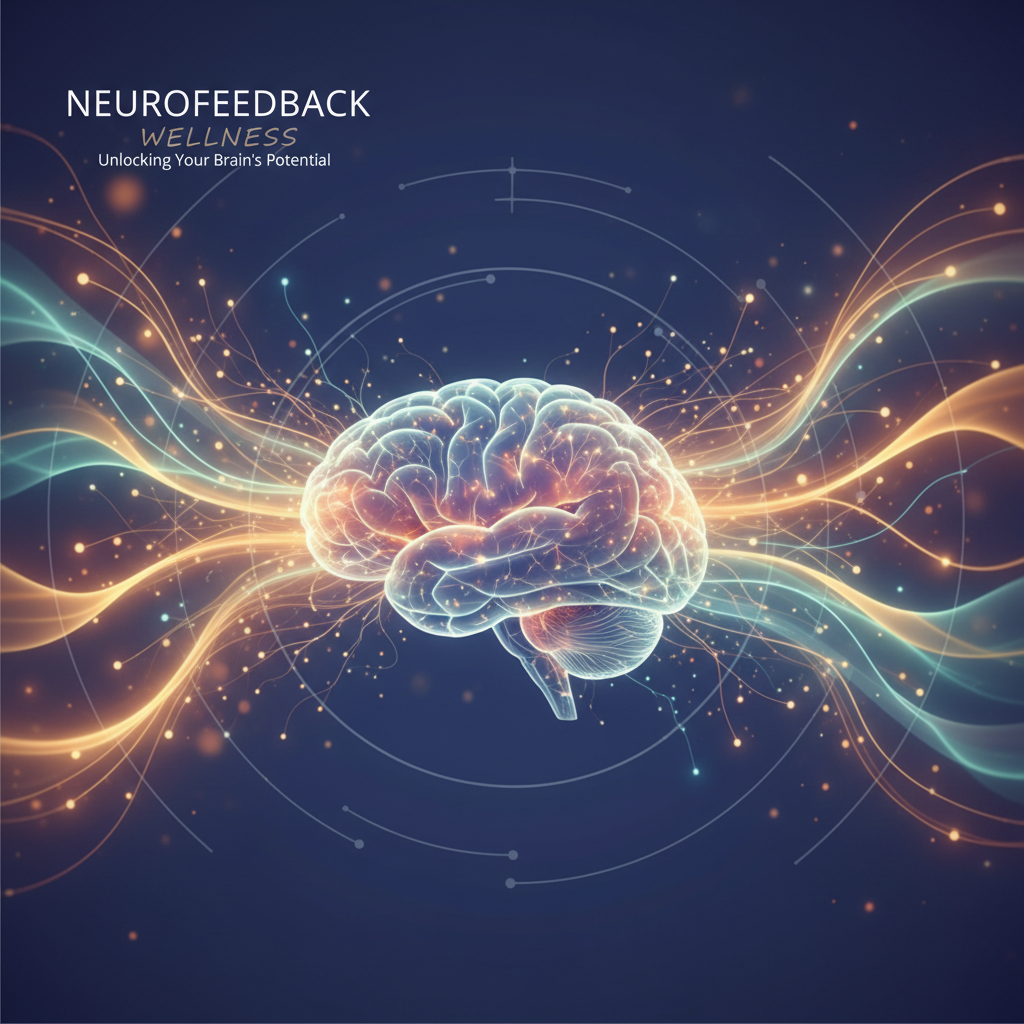 Abstract illustration showing neural pathways and gentle light radiating from a stylized brain, symbolizing improved focus and balance from neurofeedback.