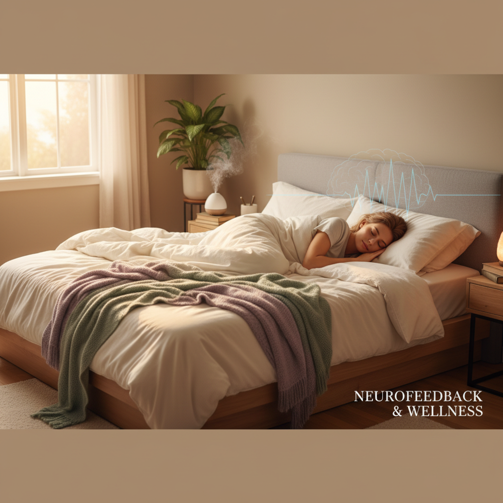 A person peacefully sleeping in a cozy, serene bedroom setting, evoking deep relaxation and restful sleep