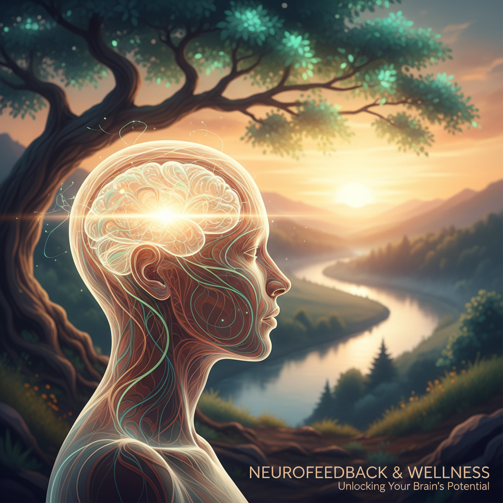 A gentle, ethereal depiction of a person's head, showing a conceptual brain calming with soft light, symbolizing healing and relief from migraines.