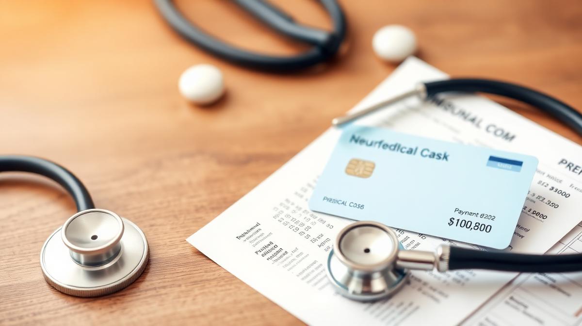 Healthcare insurance documents and payment card for neurofeedback treatment costs